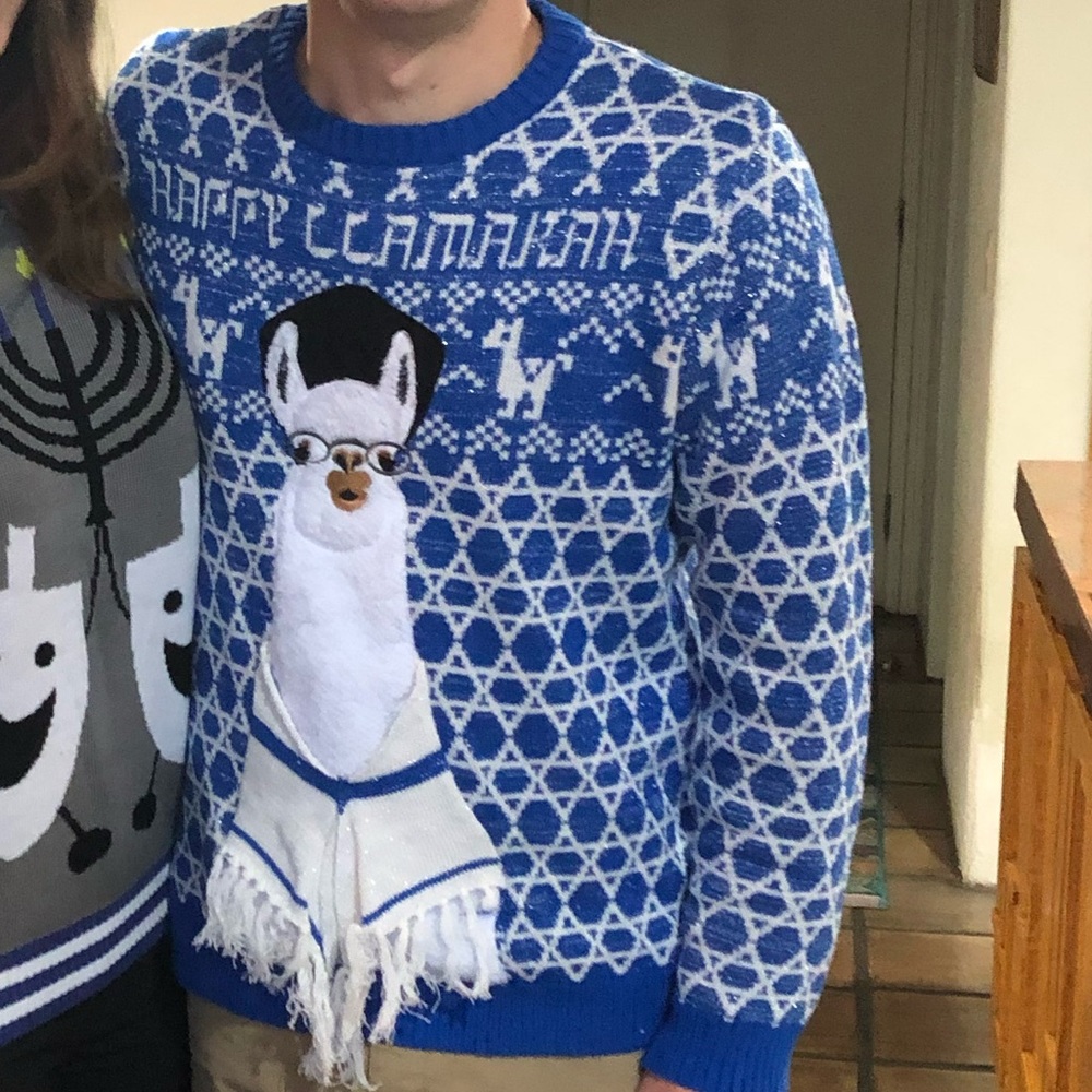 Men's ugly Hanukkah sweater Happy Llamakah